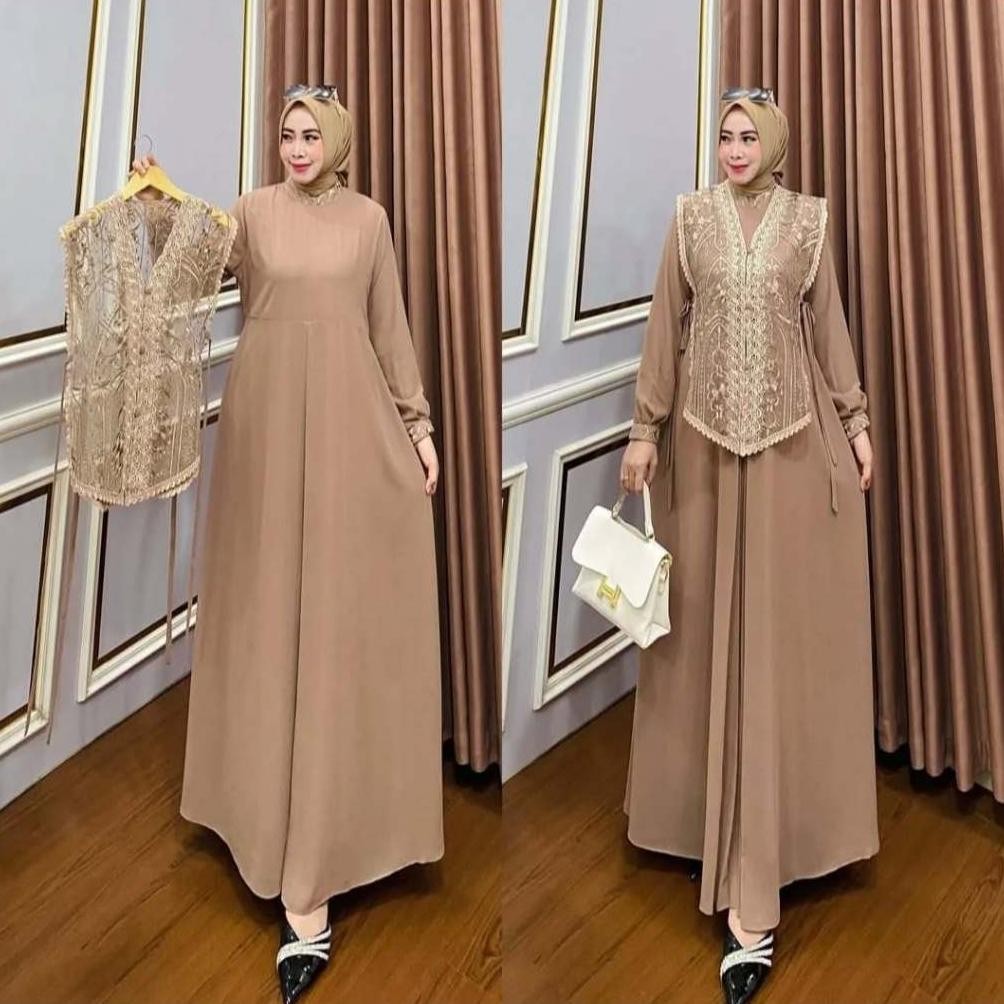 Promo Lebaran Lora Maxi Dress Gamis Brukat Pesta Mewah Ceruty Mix Brokat Dress Gamis Wanita Gamis Vi