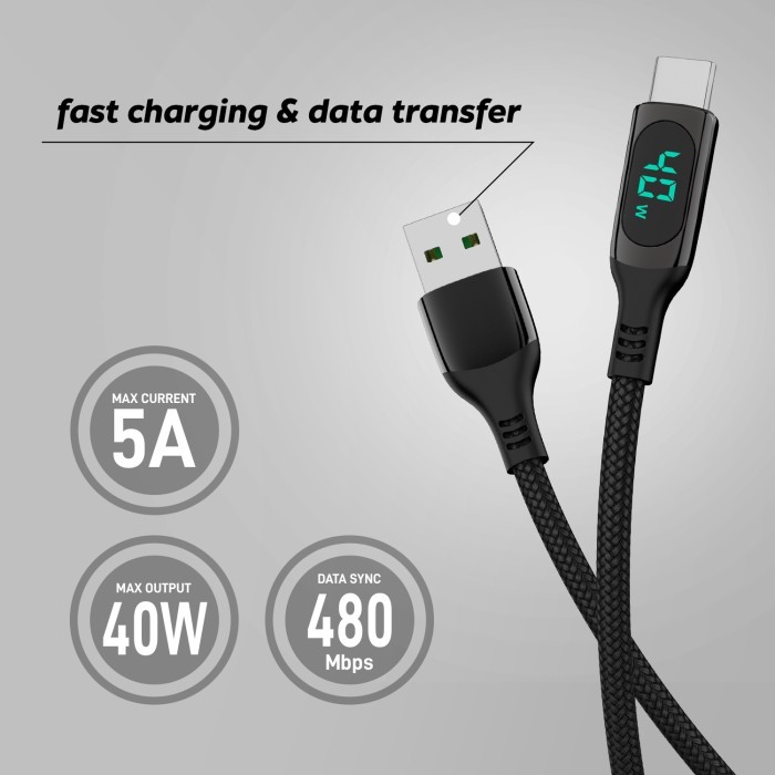 Uneed Cable Quick Charge 100W With Power Display Data Cable 1.2M UCB53