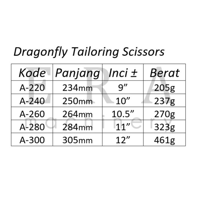 

GUNTING KAIN DRAGONFLY A-240 (10") / CAPUNG KOREA TAILORING SCISSOR