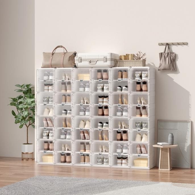 Antbox Kotak Sepatu Plastik Transparan Tebal Box Sepatu Lipat