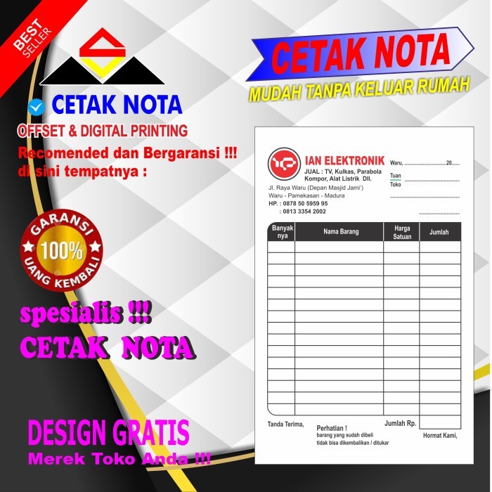 Ready Nota Custom 40 Buku 2 Ply NCR 1/4FOLIO