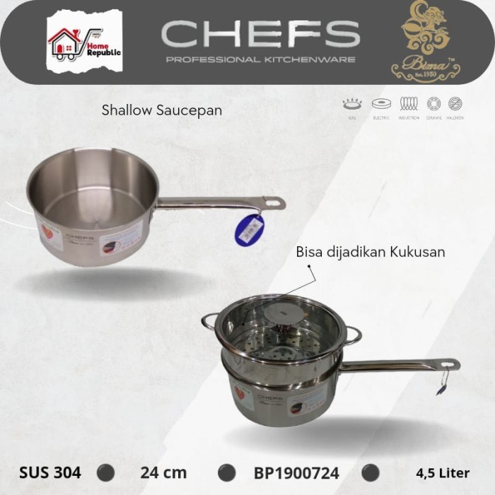 BIMA CHEFS SHALLOW SAUCEPAN 24CM SUS304 BP1900724 SAUCE PAN Resto4.5LT