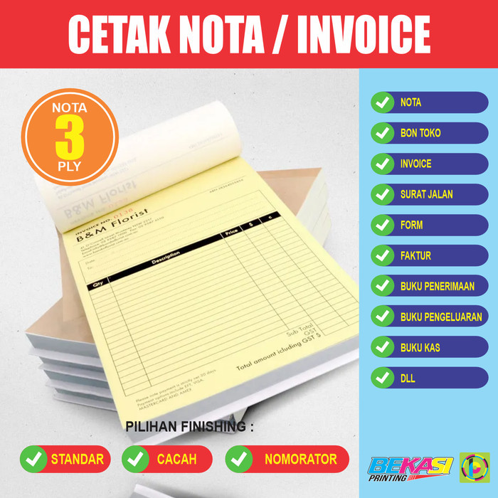 

Ready Cetak Nota Bon Invoice 3 Rangkap / Ply - Carbonless Tanpa Karbon