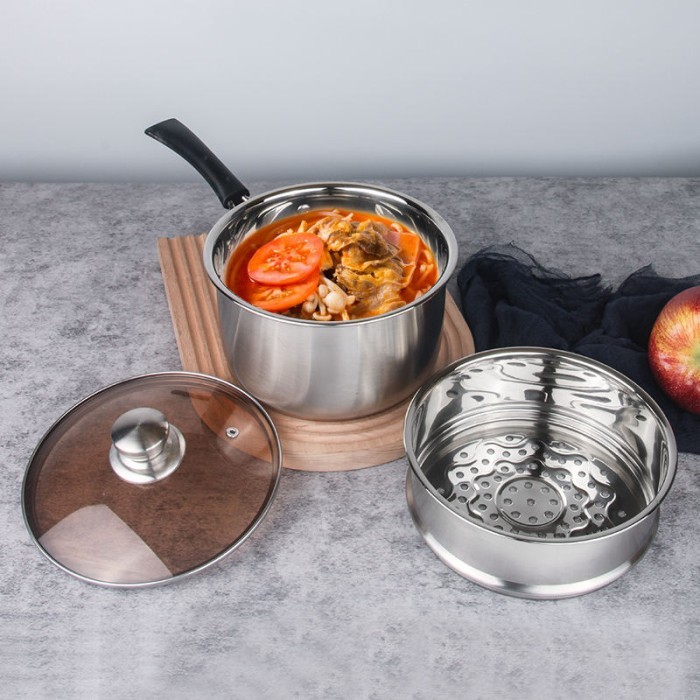 CEO Panci Stainless Steel Tebal Dengan Tutup Panci Soup Panci Sayur Panci Steamer Kukusan Panci Mie