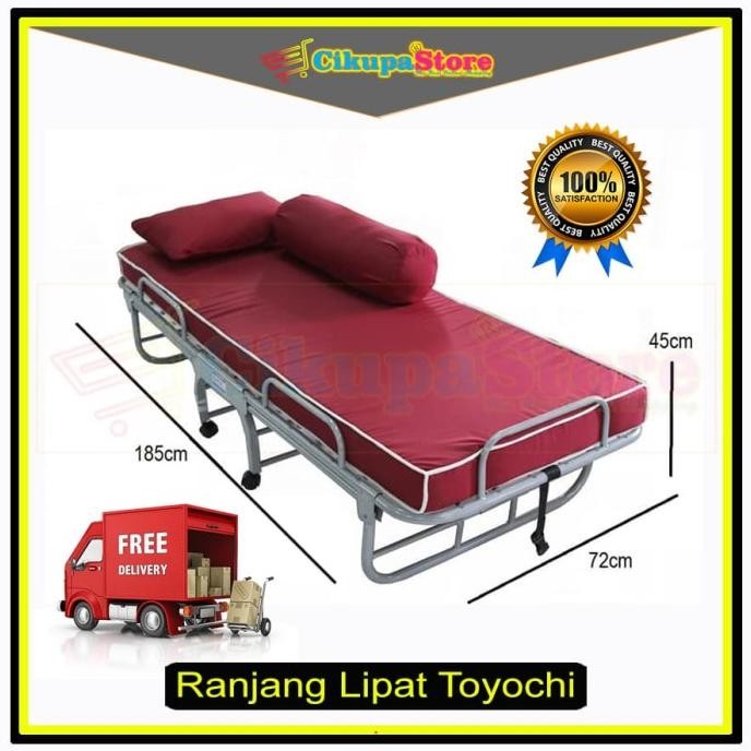 DISKON! RANJANG LIPAT RODA (FOLDING BED) + KASUR BUSA & BANTAL GULING | BESI