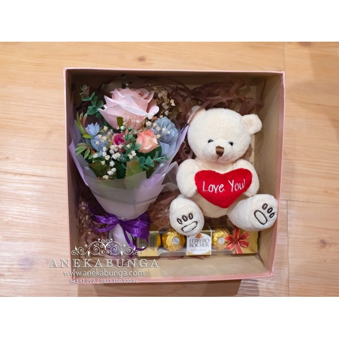 

MINI BOUQUET FLOWER BOX TEDDY DOLL BUKET BUNGA KOTAK PLASTIK BONEKA