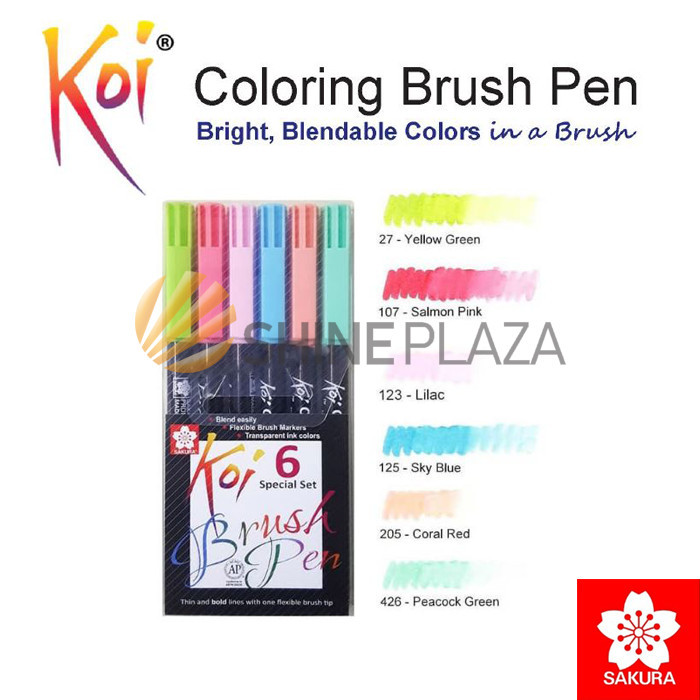 

SAKURA KOI COLORING BRUSH PEN SET PASTEL 6 COLORS - SPIDOL KUAS WARNA