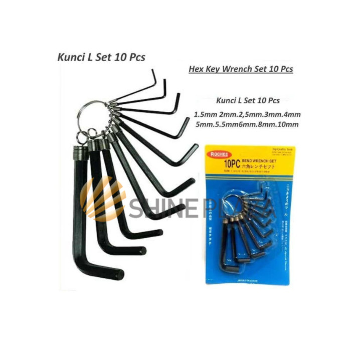 

KUNCI L SET 10 IN 1 TOOLS WRENCH HEX KEY RING 1 2 3 4 5 6 7 8 9 10 MM