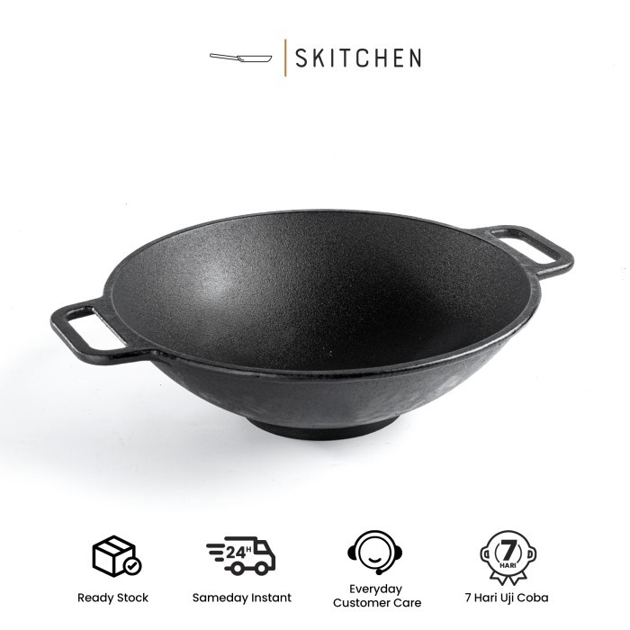 PROMO SKITCHEN Cast Iron Waingapu Wok - Wajan Kuali Penggorengan Besar Besi Cor, Premium Anti Gores