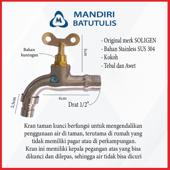 Kran Taman Kunci SOLIGEN - Keran Air Taman Kunci - Keran Pengaman - Kran Gembok drat 1/2"