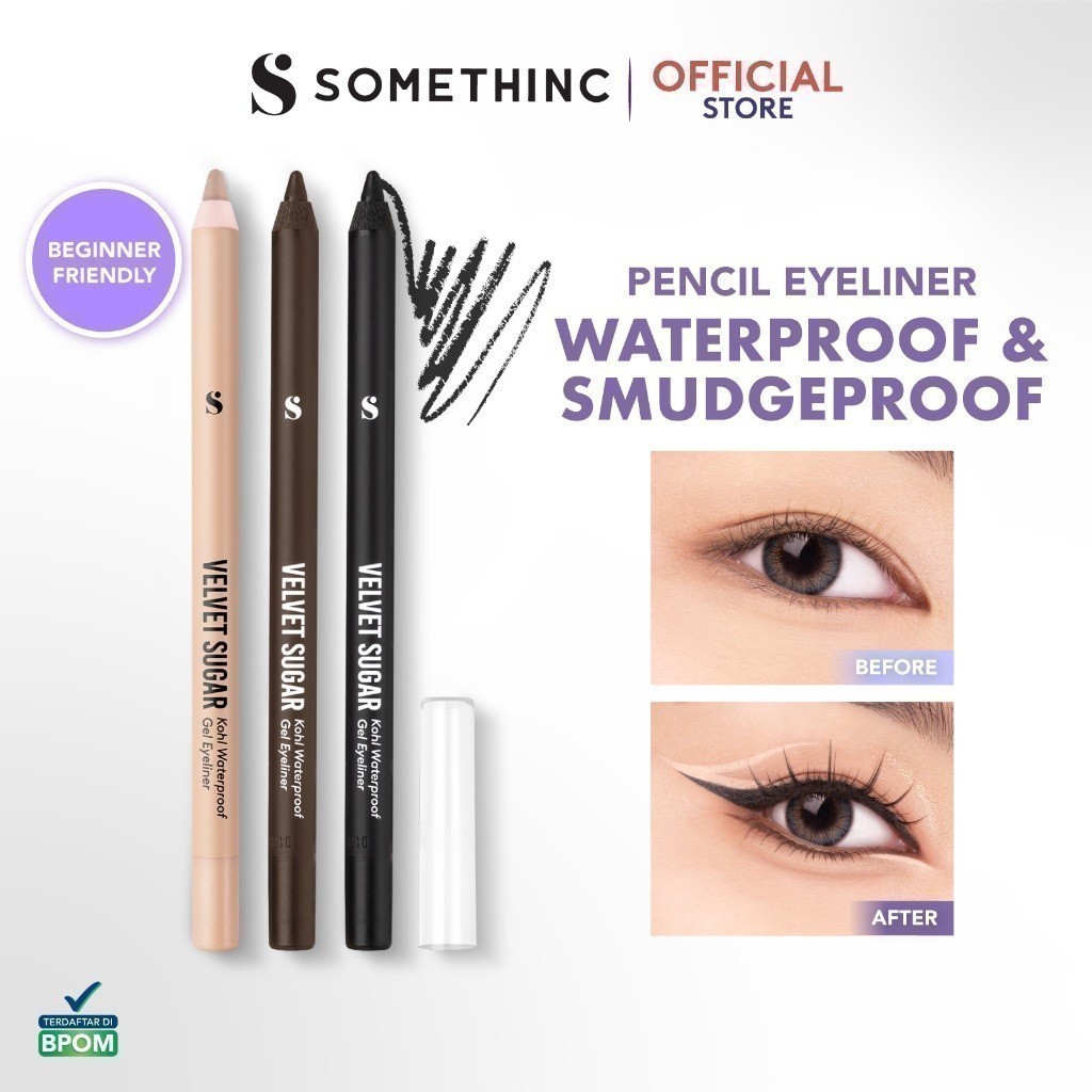 SOMETHINC Velvet Sugar Kohl Waterproof Gel Eyeliner - Eyeliner Pensil Warna Hitam & Gold Mudah Digun