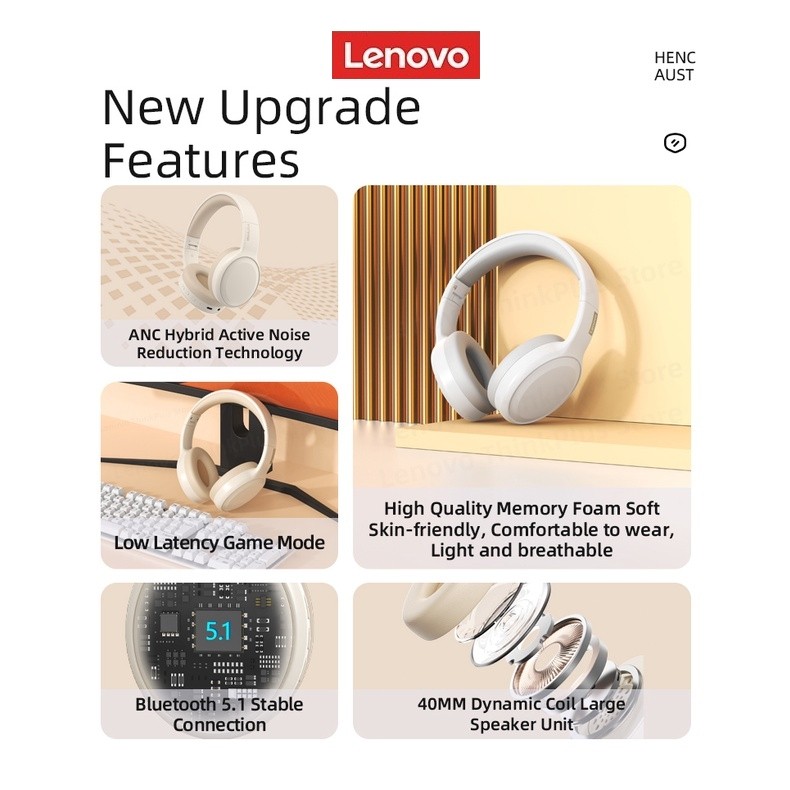 HOT PRODUCT Lenovo Gaming TH30 Bluetooth Headset 5.3 Headset Bando Earphone Lenovo Thinkplus