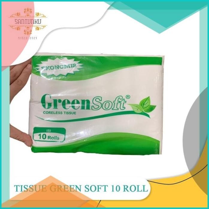 TISSUE GREEN SOFT CORE LESS TISSUE GULUNG 10 ROLL [SANTUNKU] 140BZ4 p
