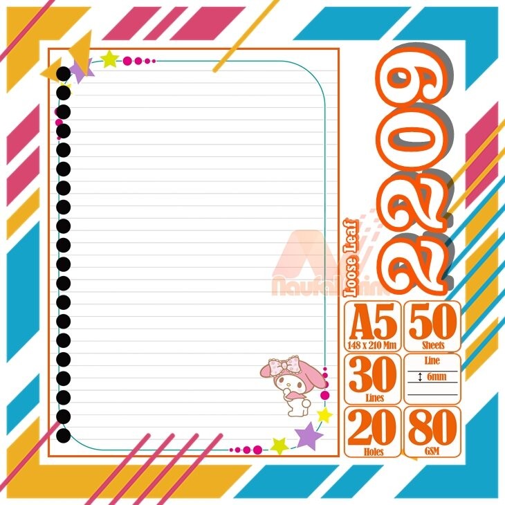 

Kertas Binder A5 Loose Leaf Polos putih Karakter Hello Kitty My Melody Cute Anime Lucu Love Pink Cewe Isi 50 Lembar Vol 23