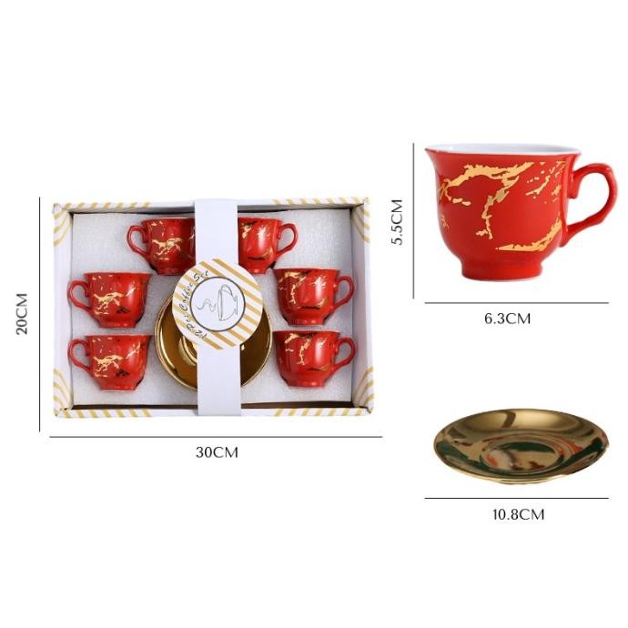 Terbaru Kazu  K36 Gelas Cangkir Keramik Set 6Pcs + Tatakan Gelas Kopi Teh