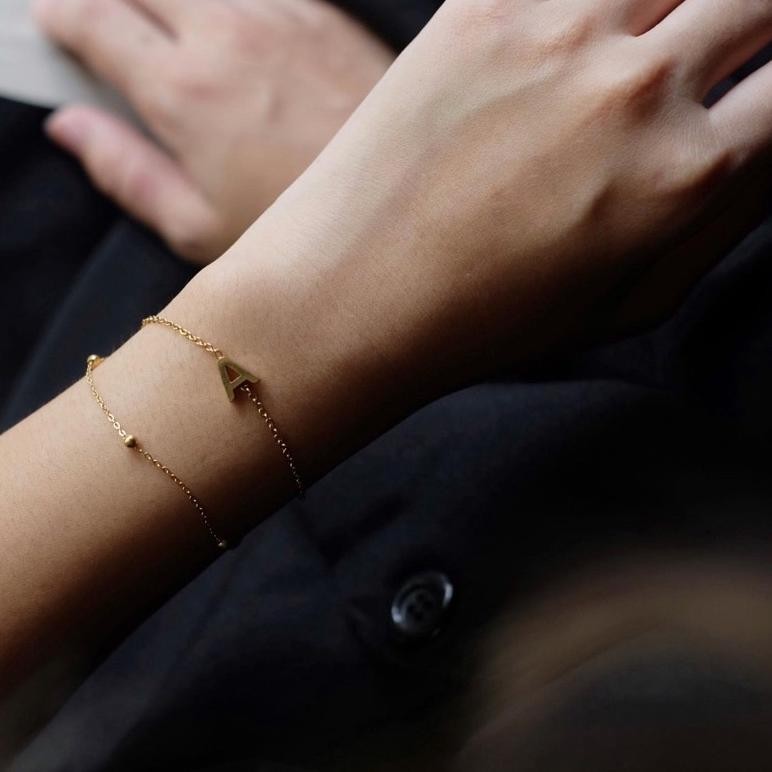 ORIGINAL Ark.co - BASIC INITIAL BRACELET Titanium | (Gold & Silver) alphabet gelang tangan huruf ini