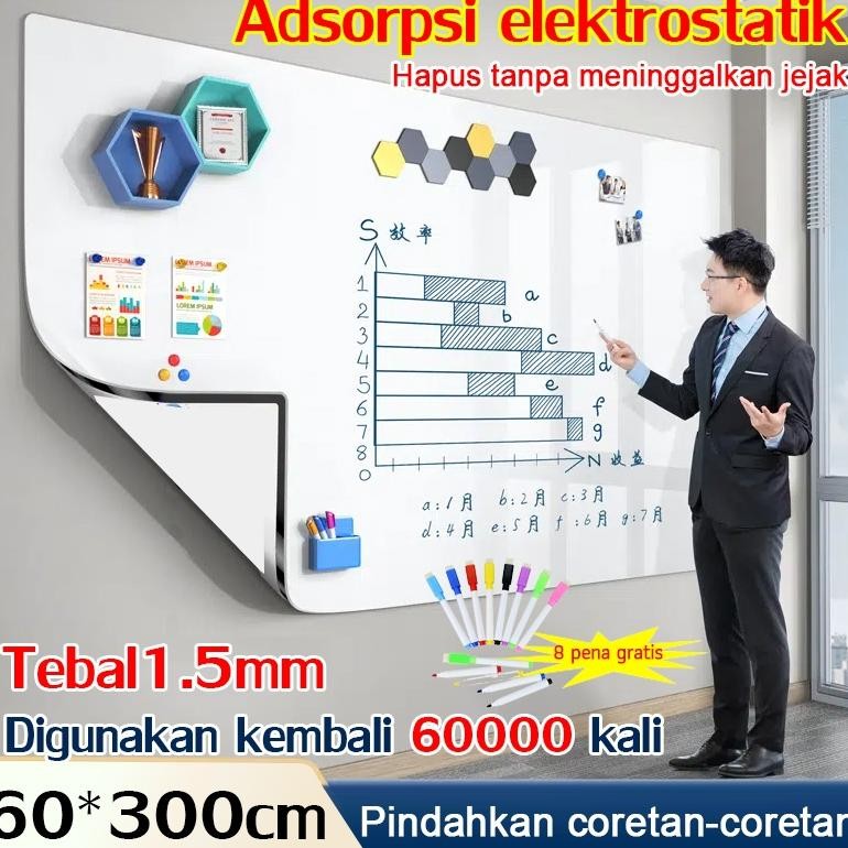 

ORIGINAL 60x300cm Adsorpsi elektrostatik Stiker Papan tulis Whiteboard Blackboard Papan Tulis Dinding Stiker sticker white board TR24