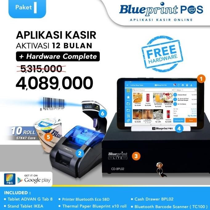 Paket Mesin Kasir Android 8Inch + Apps Blueprintpos 1 Thn