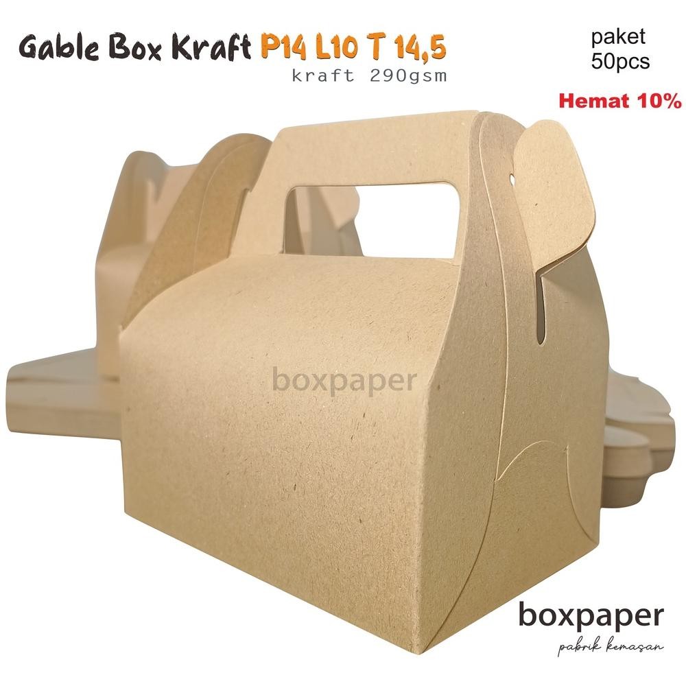

SPECIAL Gable Box Kraft isi 50 PCS / Dus Kue / Box Snack Nasi Ayam Souvenir Hadiah Makanan Kemasan Laminasi Murah be-120