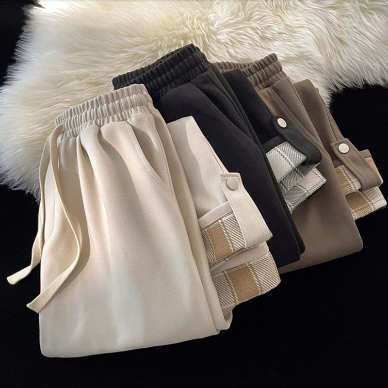 Celana Olahraga Kotak-kotak Kasual, Celana Panjang Lurus Longgar Tipis Musim Panas