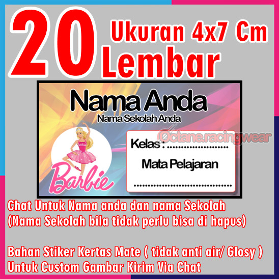 

Stiker Label Buku Mata pelajaran sekolah Sd Nama Sticker 20 Lembar mini banyak Murah Custom anak Sd cewe cowo Karakter Barbie Vol 3