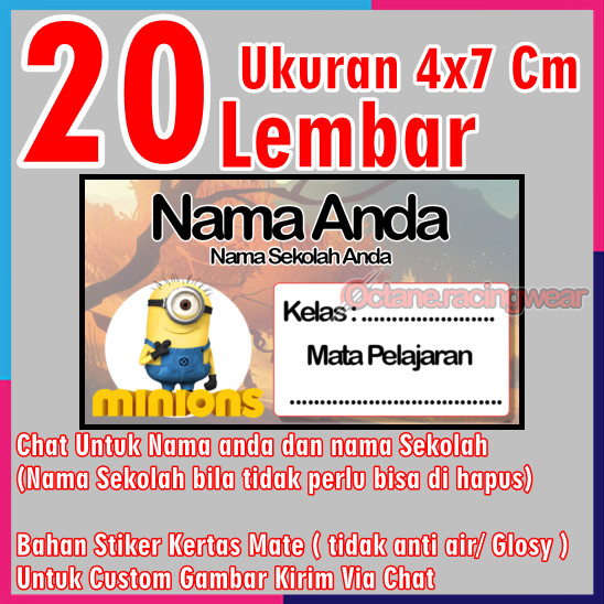 

Stiker Label Buku Mata pelajaran sekolah Sd Nama Sticker 20 Lembar mini banyak Murah Custom anak Sd cewe cowo Karakter Minions Vol 38