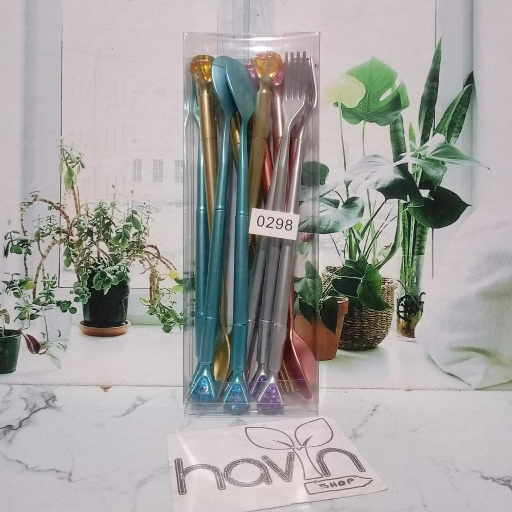 

QIG-1722 (12pc) PEN GEL motif SENDOK GARPU PENA PULPEN Original