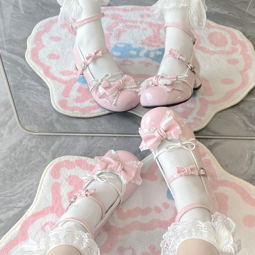 Cute Sweet Lolita Shoes Sweet GirlLolitaPrincess Shoes with Skirt Soft Girl Leather Shoes Low Heel
