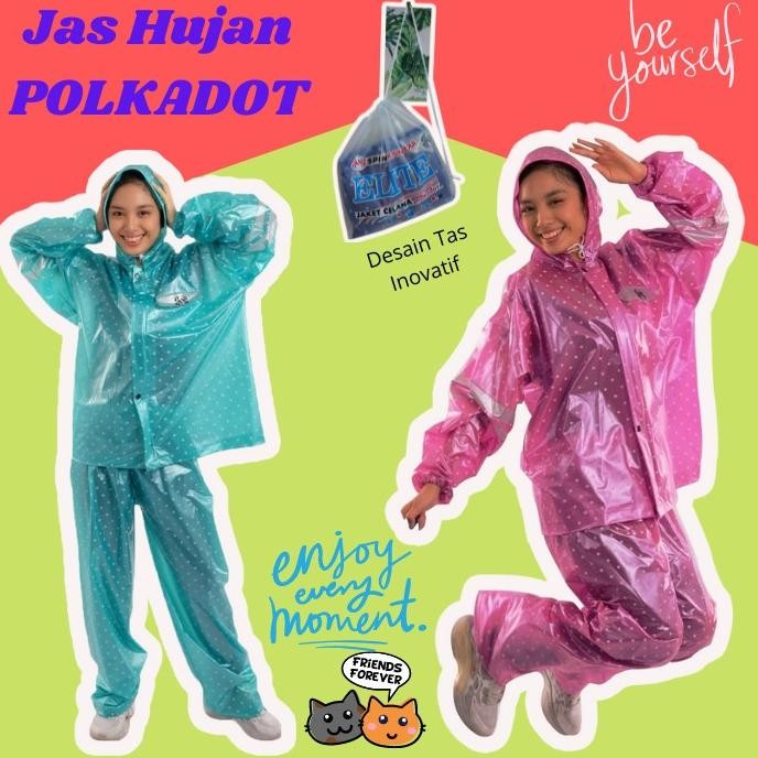 Jas Hujan Dewasa Baju Celana Motif Polkadot Raincoat Mantel Hujan SPIN