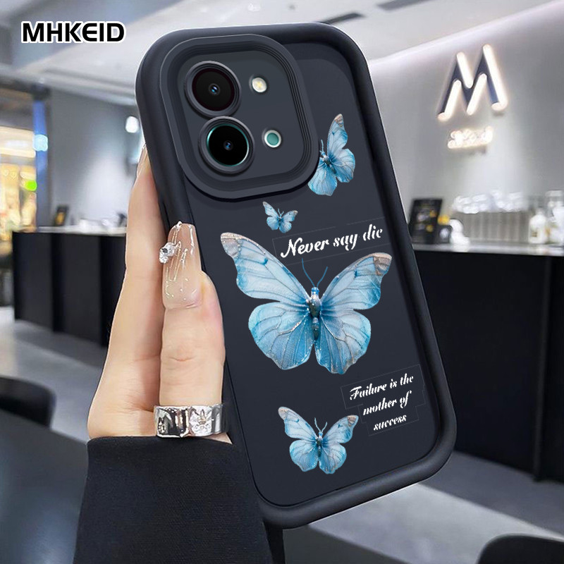 MHKEID Casing Hp Untuk VIVO Y28 2024 Case Casing Kesing Silikon Softcase Kasing HP pola kupu-kupu ke