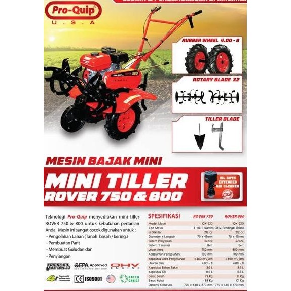 Mesin Traktor Mini Cultivator Proquip Rover 800 / Mesin Bajak Sawah Basah Kering - Tiller Cultivator