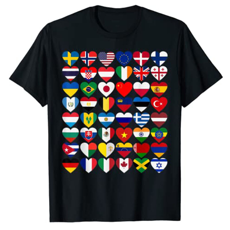 Kaos hitam cotton T-shirt Bendera Negara-negara di Dunia,Kaos Hadiah Internasional, Kaos Grafis Ceta