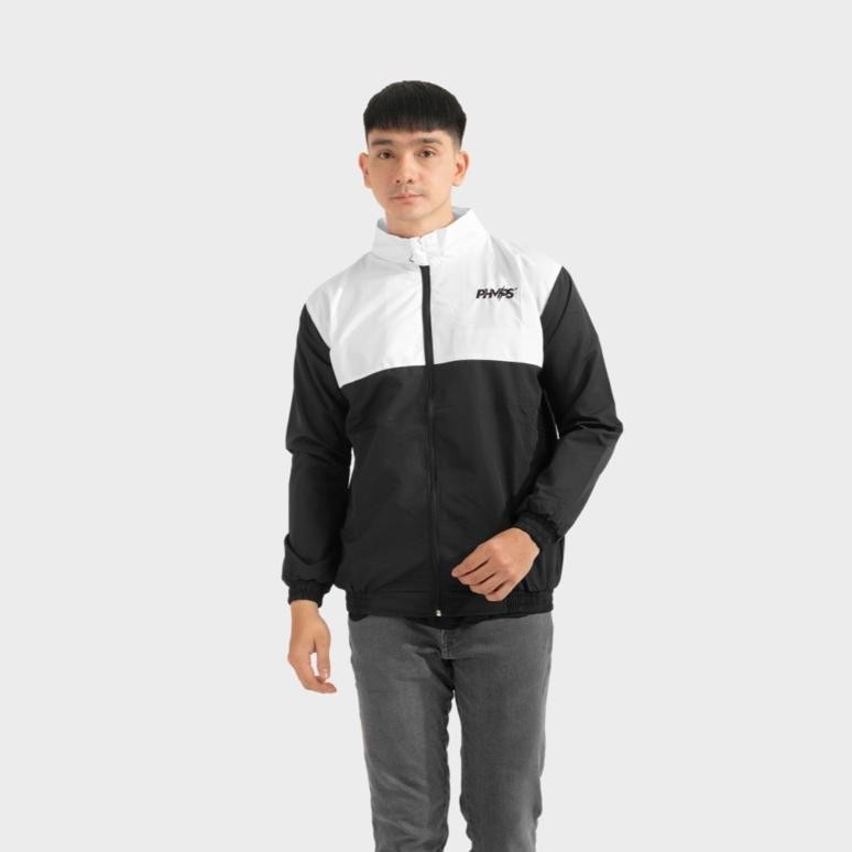 Jaket Winbreaker Pria Keren Jacket Suit Putih Hitam Vintage Wanita Jaket Gyms Jaket Olahraga Jaket S