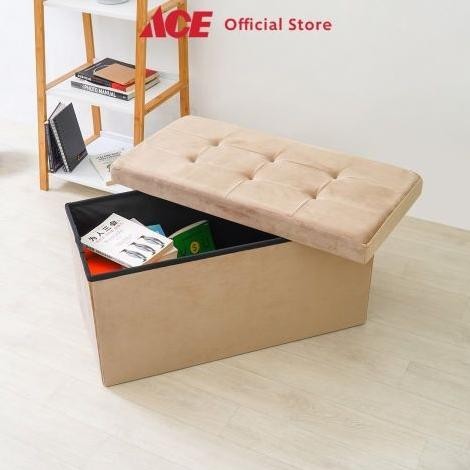 Ace Stora 38X76 Cm Bangku Ottoman Lipat Velvet - Krem Beige Tempat Duduk Foldable Furnitur Hunian Mi