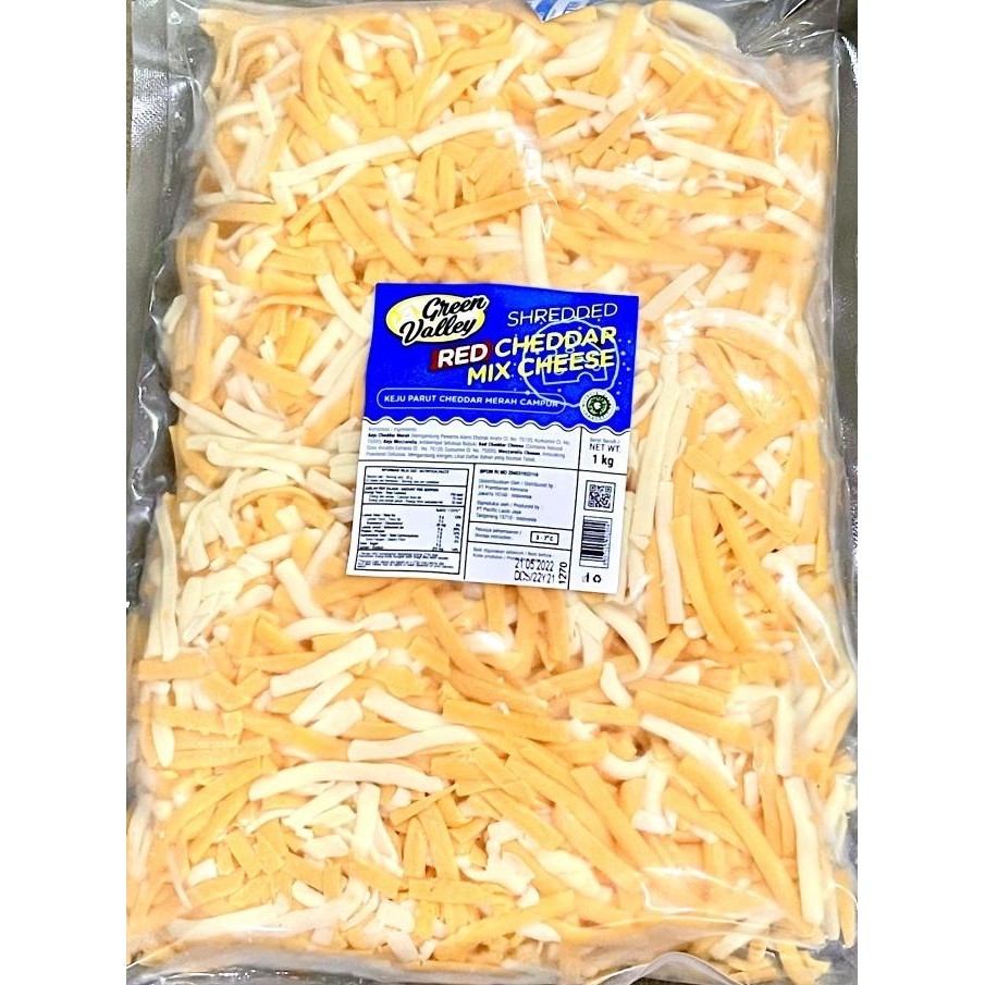 

REPACK! GREEN VALLEY SHREDDED RED CHEDDAR MIX CHEESE MOZZARELLA 500GR