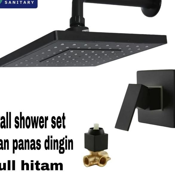 Wall Shower Tanam Set Stop Kran Tanam Panas Dingin Hitam