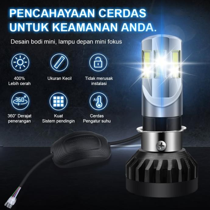 LAMPU LED MOTOR RTD 6 SISI / 3 SISI AC/DC KIPAS BOHLAM DOP LAMPU DEPAN PNK