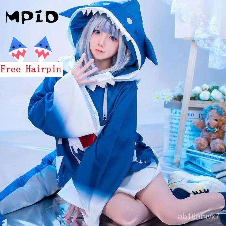 SDF MPIDReady Stock VTuber Hololive Gawr Gura Cosplay Costume ENG Shark Kid Hiu Kostum Karnaval Anak