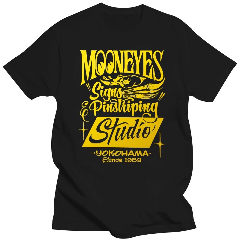 Mooneyes Moon Dilengkapi Tanda Kecepatan Kaos Studio Bergaris-garis Gaya Balap