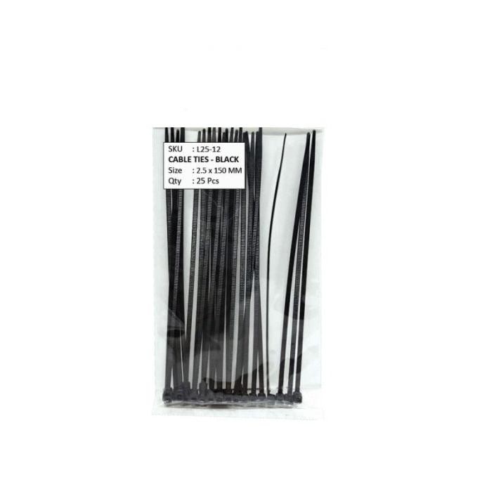

KABEL TIES 2.5 x 150 MM HITAM - PENGIKAT KABEL - 25 PCS sina4bb Buru Order