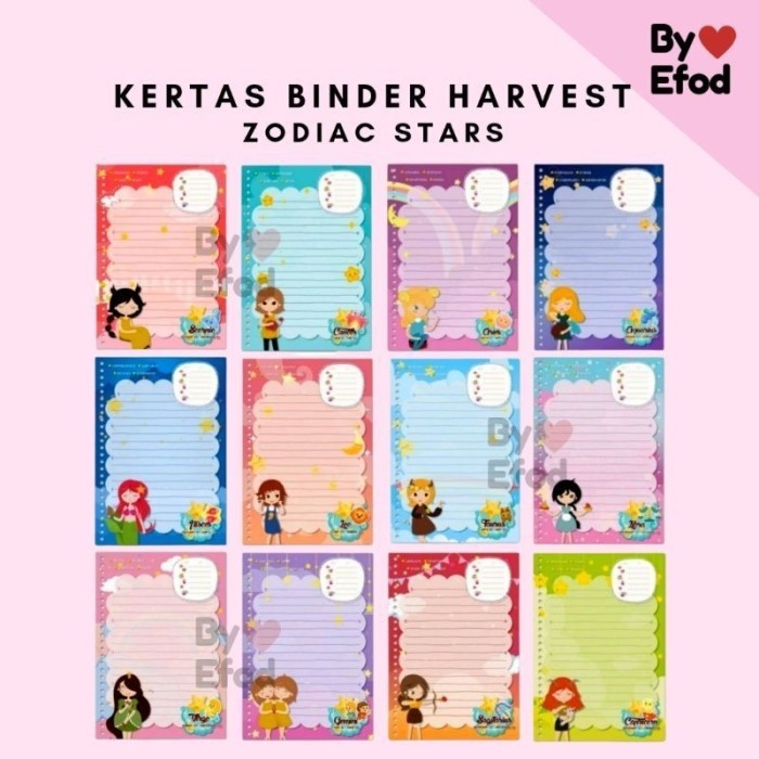 Amberela - 12 Lembar Kertas File Isi Binder Loose Leaf Zodiac Harvest