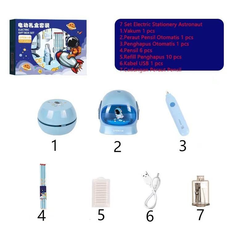 

ter-98 Electric Stationery Set / Set Alat Tulis Elektrik Rautan Penghapus Vacuum Pensil 11 In 1 Murah