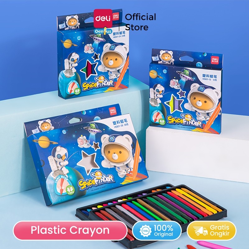 

Deli Plastic Crayon / Krayon Plastik 12/24/36 Warna Triangular Desain Space Tidak Mengotori Tangan HE901