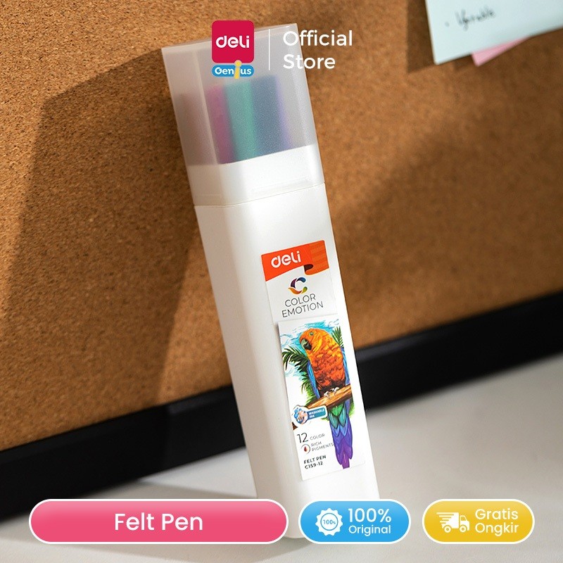 

Deli Felt Pen / Spidol Warna Hexagonal Tidak Beracun Mudah Dicuci EC159-12