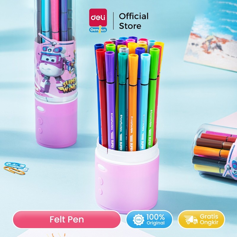 

Deli Felt Pen / Color Marker / Spidol Warna 12/24 Warna Hexagonal Super Wings EC150