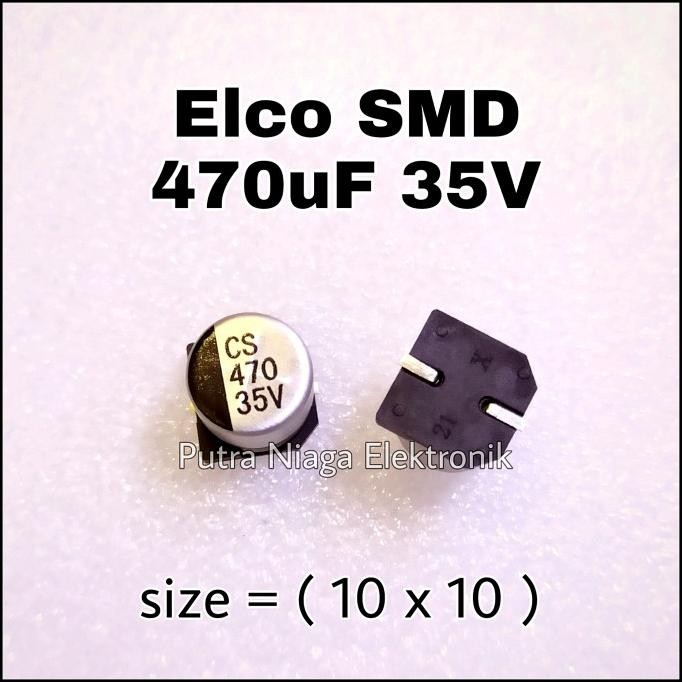 Terbaru Elco SMD 470uF 35V Alumunium 470 uF 35Volt Aluminum Kapasitor 10x10 mm putr4n