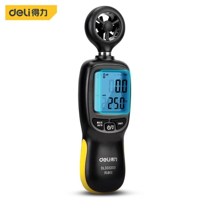 Deli Digital Anemometer Pengukur kecepatan angin Thermometer angin DL333203