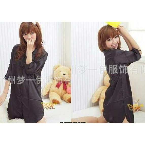 Daster Kemeja Satin Baju Tidur Wanita Kancing Menyusui Polos - Putih //lhn