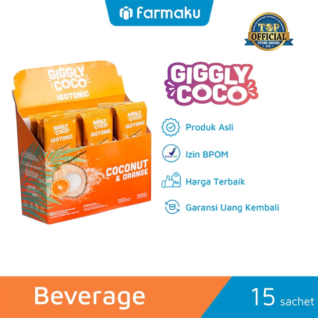 

Giggly Coco Isotonic Powder Coconut & Orange 11 gr Box Isi 15 Sachet