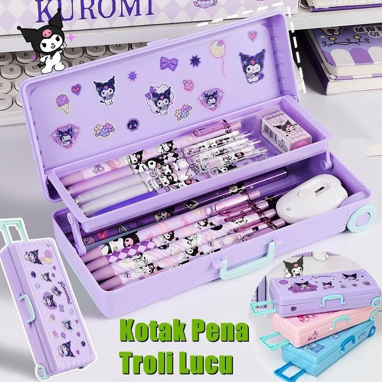 

TERMURAH Large Capacity Kawaii Pencil Cases + sanrio stiker for Girls Office Student Stationery Organizer School Supplies he-146